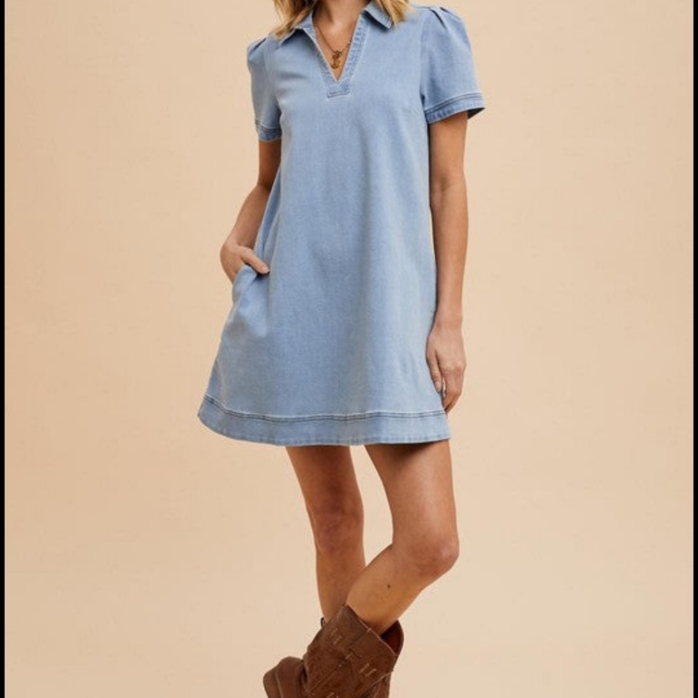 COLLARED DENIM SHIFT DRESS WOMENS